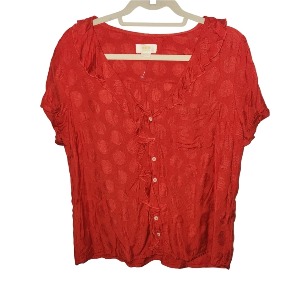 Anthropologie Jojo red ruffle button down blouse top Sz Small - Picture 4 of 7